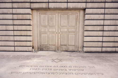 Rachel Whiteread's Holocaust Memorial at Judenplatz (Jewish Square) Vienna, concrete library of untold stories, completed in 2000.