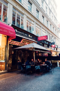 Historic facade of Loos American Bar in Vienna.