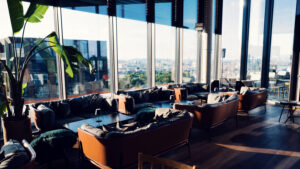 Aurora Rooftop Bar Vienna skyline view.