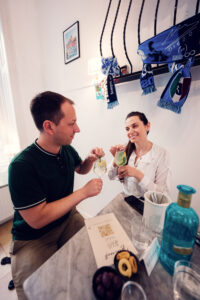 Modern minimalist dining space at Casolaro Bros Vienna combining traditional Italian elements with contemporary design.