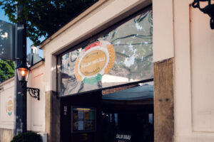 Wiener Salm Bräu entrance Vienna traditional Austrian brewery doorway with historic facade.