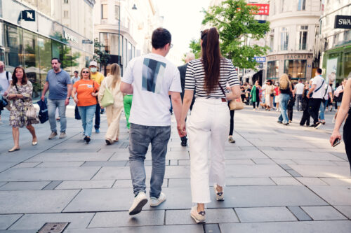 Adriana and Mario exploring Vienna's First District with Baroque architecture.