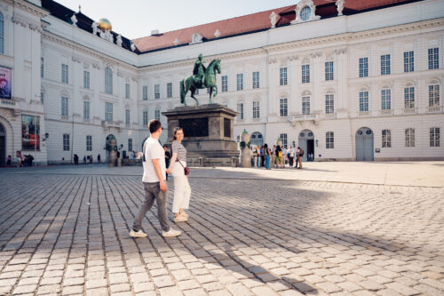 Josefsplatz Vienna, historic baroque square with Austrian National Library and Hofburg Palace complex in First District.