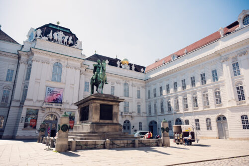 Josefsplatz historic square in Vienna's First District with equestrian statue of Emperor Joseph II.