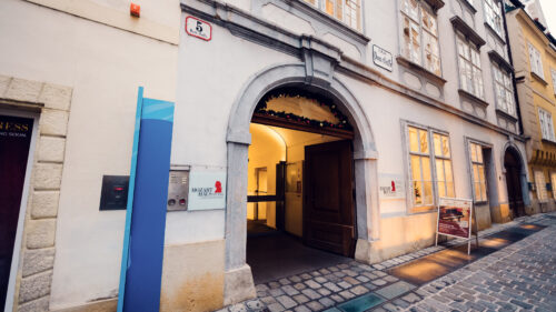 Mozarthaus Vienna exterior facade on Domgasse street in Vienna's historic center.