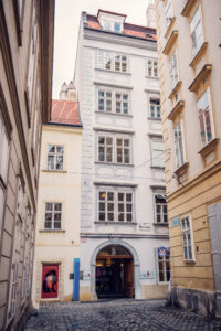 Mozarthaus entrance with classical baroque architecture details.