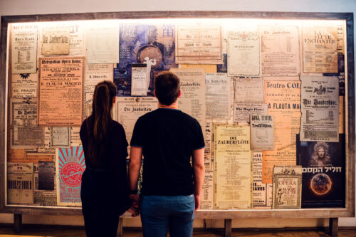 Adriana and Mario exploring Mozart exhibition at Mozarthaus.