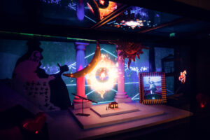 Mozarthaus Vienna exhibition hall featuring interactive displays about Mozart's life.