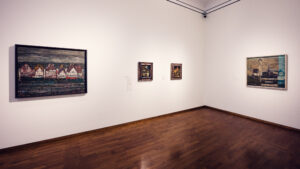 Gallery wall with Leopold Museum masterpieces in Vienna.