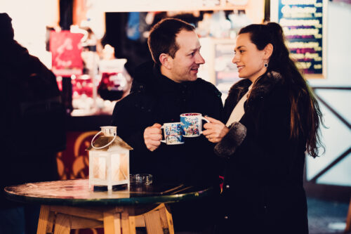 Adriana and Mario enjoying mulled wine at Wintermarkt Prater.