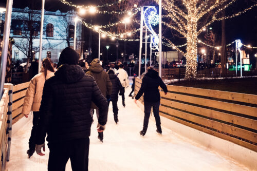 Ice skating rink at Wiener Eistraum on Rathausplatz during Vienna Christmas Market.