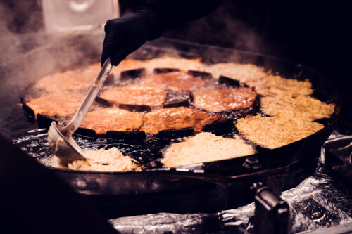 Traditional Austrian food stalls at Spittelberg Christmas Market.