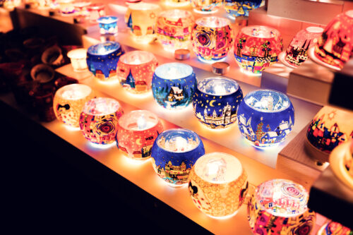 Traditional crafts and souvenirs at Christmas market vendors on Stephansplatz.