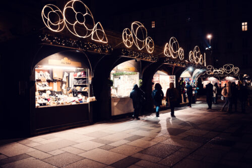 Night view of Stephansplatz Christmas Market.