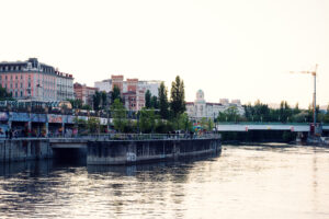 Donaukanal flowing past Schwedenplatz area.