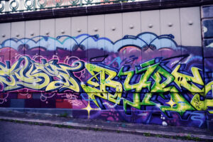 Street art covering walls along Vienna's Donaukanal.