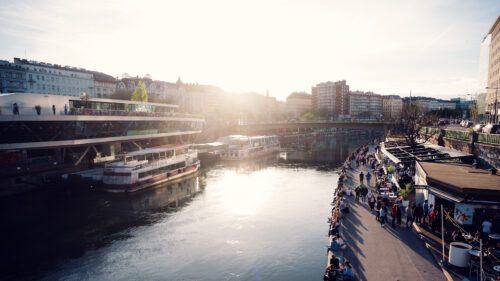 Donaukanal waterway flowing through Vienna city center.