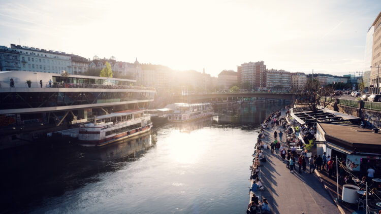 Donaukanal waterway flowing through Vienna city center.