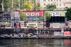 Street art scene at Donaukanal in Vienna.