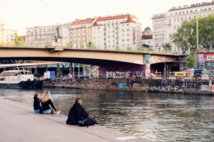 Young people gathering at Donaukanal.